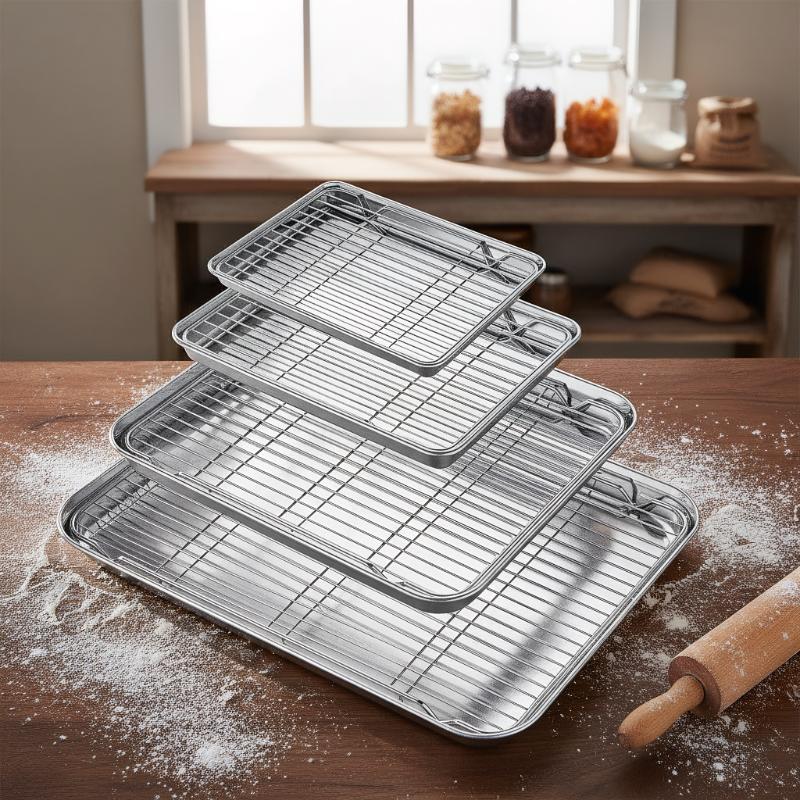 1 Piece Stainless Steel Baking Tray With Removable Cooling Rack Set Non-stick Oven Pan Cookie Sheet Bakeware Kit