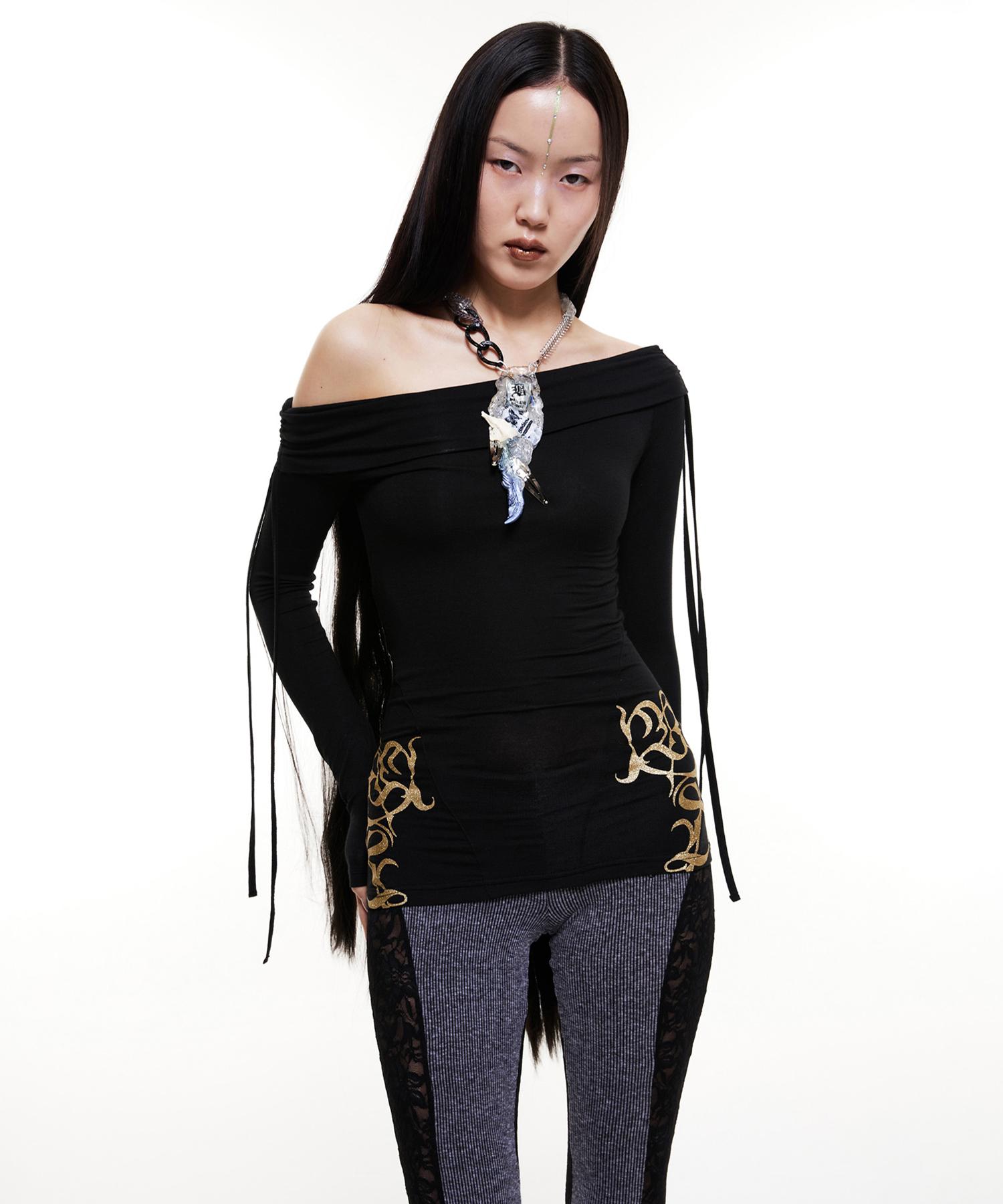 Buddy Off-Shoulder Glitter Long Sleeve Black M