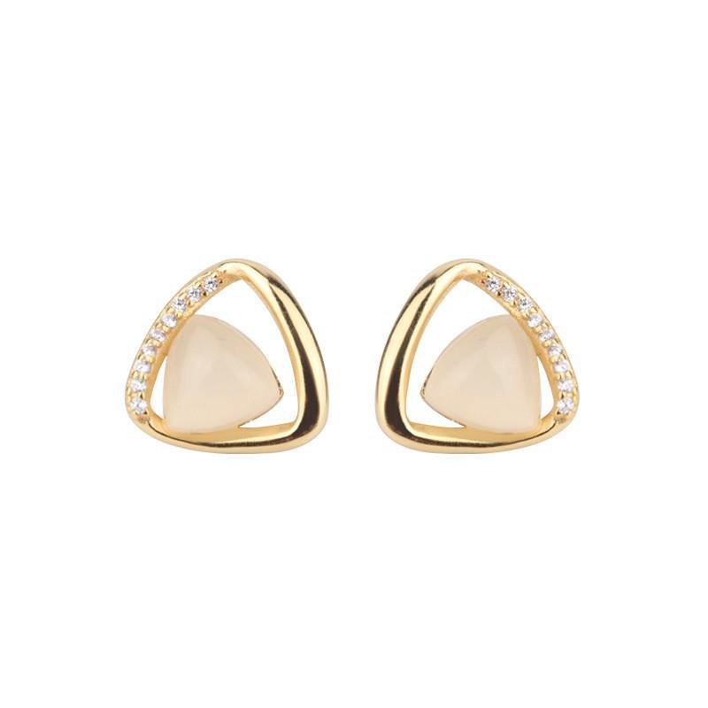 BELLA BOX S925 Sterling Silver Needle, Exquisite And High-end, Niche Design, Cat's Eye Stone Ear Stud, Geometric Style Earrings