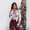 Ladies Spring Summer Lantern Sleeve Bandage Printed All Match Shirt Top