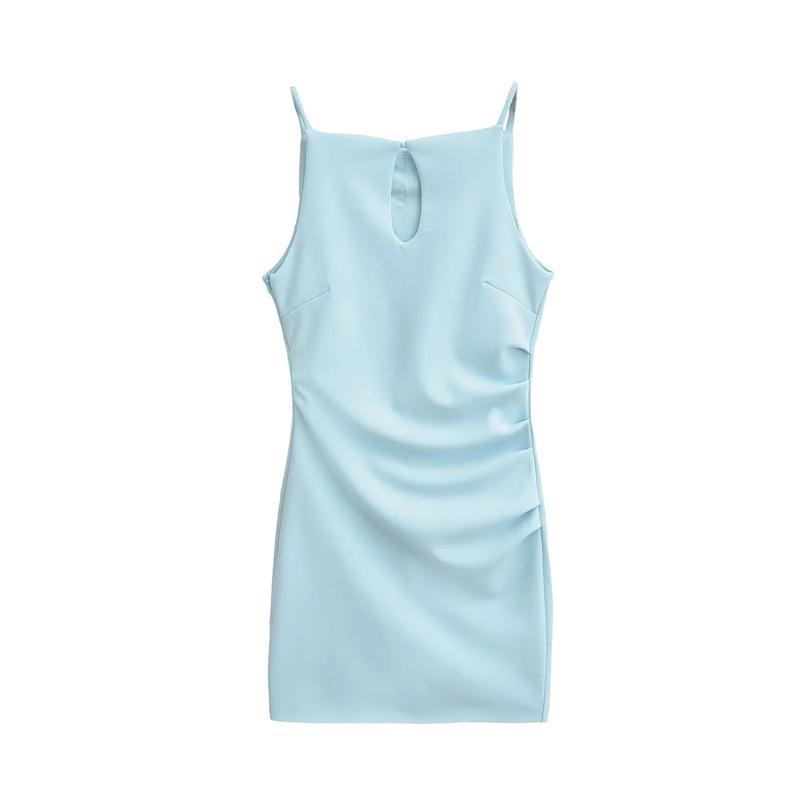 Retro Slim Off-the-Shoulder Pleated Bodycon Mini Dress