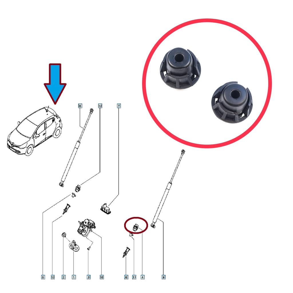 V1ESP1141 Rear Tailgate Stop Buffer for Renault Clio 2 3 4 Megane 2 3 Captur 1 Fluence Espace Dacia Duster Logan 2 Dokker Sandero Lodgy 658296965R