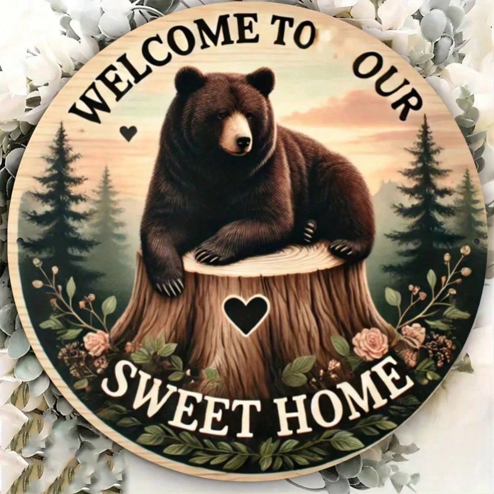 

Sweet Home Black Bear Metal Wall Sign Round 2D Print Farmhouse Home Decor Vintage Rustic For Garage Bar Living Room 20x20 різнокольоровий