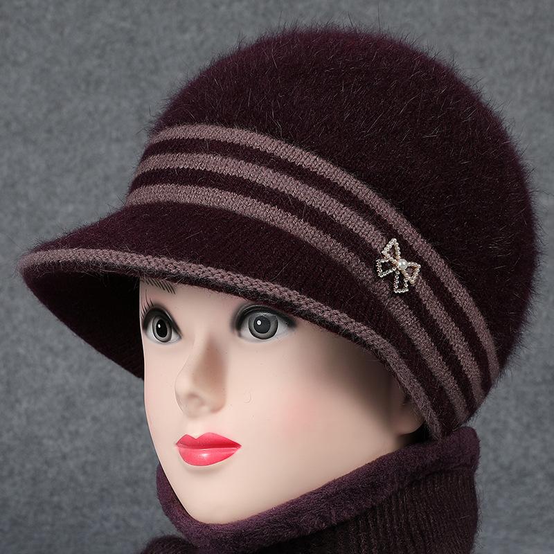 Pălărie de pescar de pluș îngroșat de vârstă mijlocie și bătrâni Căciulă de lână Pălărie de iepure Pălărie tricotată în oală Femei Toamnă și Iarnă