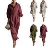 Women's Loose Fit Long Sleeve Shirt Collar Dress with Waist Drawstring and Side Pockets Casual Button Down Midi Dress for Spring Summer