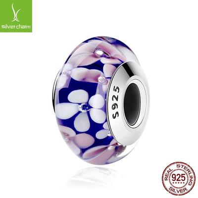 S925 Sterlingsilber Rosa Florale Lampwork-Perlen für DIY-Armbänder
