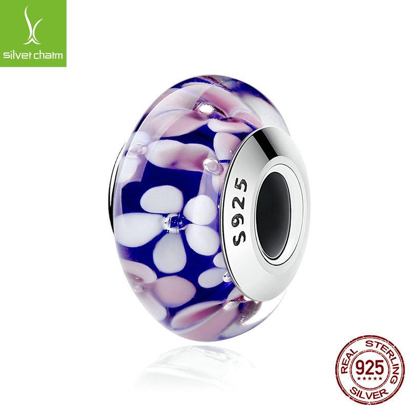 

Бусины из стерлингового серебра S925, розовые цветочные лэмпворк для браслетов DIY Glass/Lampwork