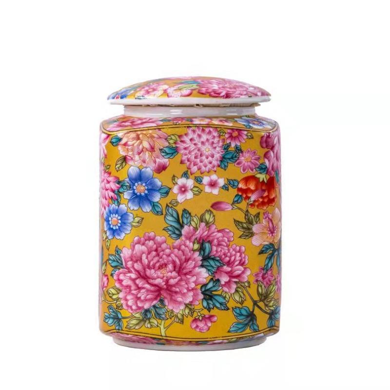 Flower Pattern Ceramic Tea Can Creative Sealing General Can Kitchen Moisture-proof Tea Storage Can Home Tea Ceremony Accessories