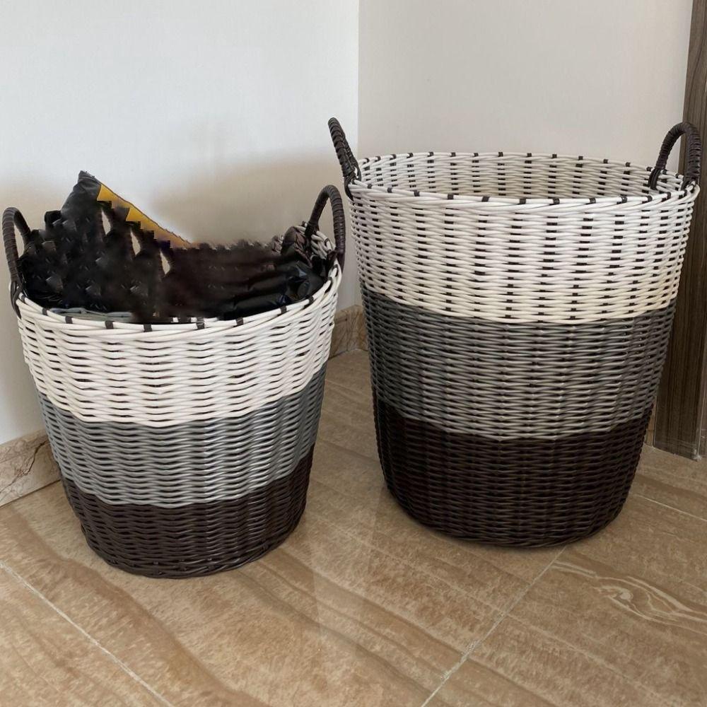 Rattan-Style Laundry Basket Foldable Dirty Clothes Basket Portable Wicker Baskets