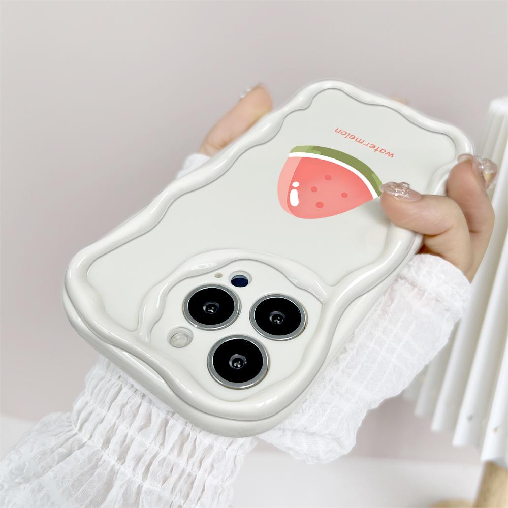 For iPhone 16 15 14 13 12 Samsung S24 S23 S22 A06 A13 A14 A15 A16 A55 Redmi Note 13 12 Watermelon Design Soft Silicone Wave Edge Phone Case