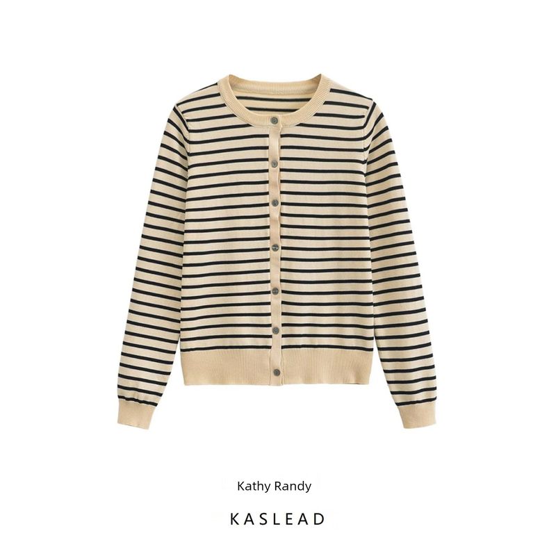 Kaslead New Arrival Women's Clothing Fashion Style Fashion Casual All-Matching Striped Thin Needle Outwear 3433005
