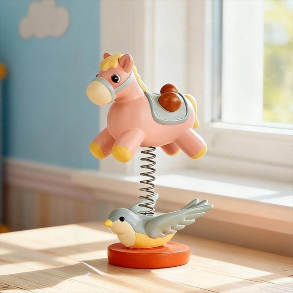 

Mini Year of Horse Car Ornament Shaking Bobble Head Figurine Model Car Doll Decoration Home рожевий