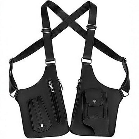 Unisex Leather Crossbody Underarm Bag - Outdoor Multi-function Square Phone Vest Bag