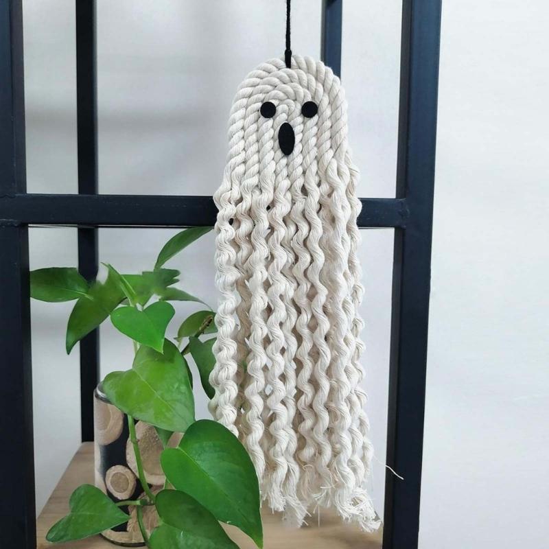 Handmade Tassel Ghost Linen Rope Decoration for Halloween Wall and Door Decorations Gift