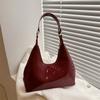 Women French Retro Vintage Patent Leather Underarm Single Shoulder Crossbody Daily Bag