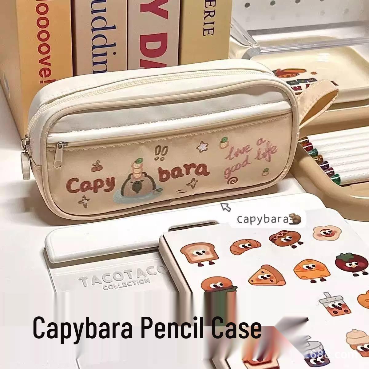 

Capybara Drawstring Pencil Case: Cute, Spacious, Girly, and Heart-themed Stationery Bag for Students.