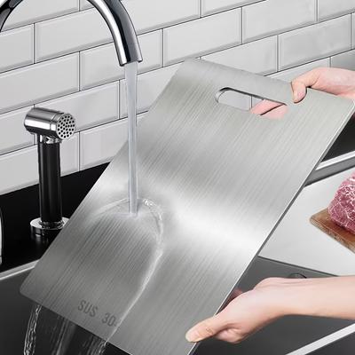 Edelstahl-Schneidebrett, 34x23cm, doppelseitig, lebensmittelecht, langlebig, leicht zu reinigen, Metall, für Fleisch, Gemüse, Obst