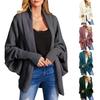 Women Cardigan Coat Collarless Batwing Long Sleeve Open Front Knitting Coat Elastic Cuffs Solid Color Loose Fit Knitted Cardigan