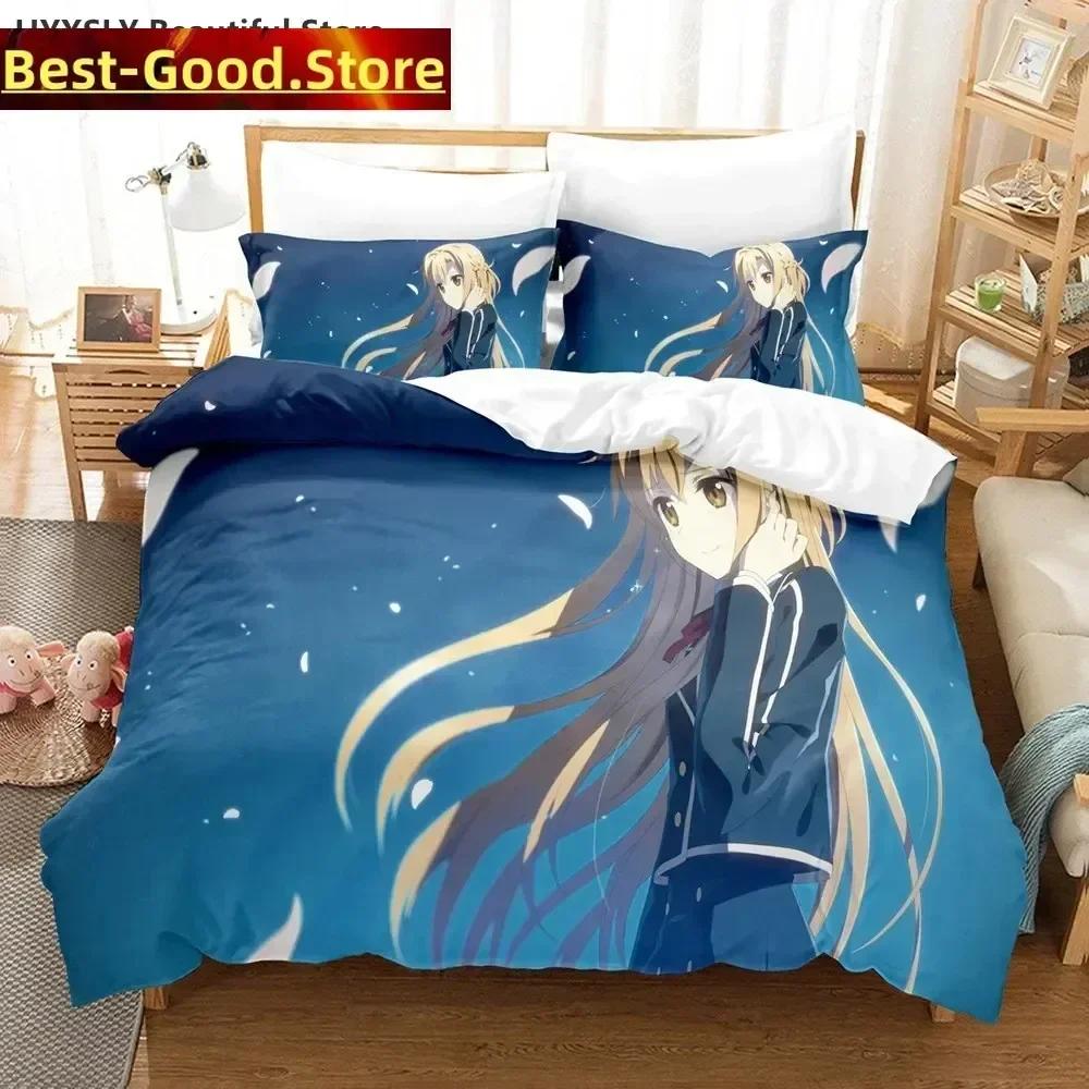 Fashion Sword Art Online Bedding Set 3D Anime Polyester Quilt Cover Pillowcases Queen King For Kids Gift Anime Duvet Cover Sets