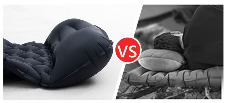 Foldable double inflatable mattress, tourist sleeping mat with pillow