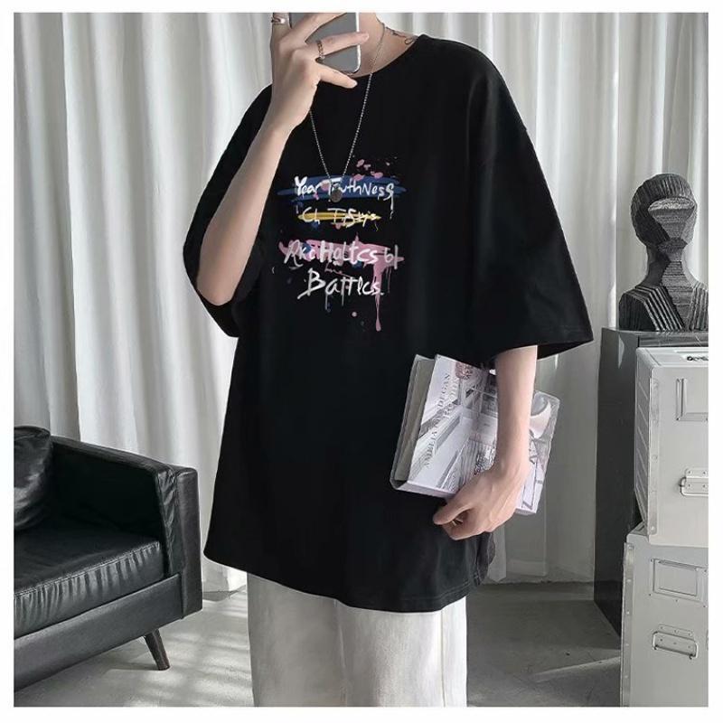 Pánská trička s krátkým rukávem Dopis s grafickým potiskem Trička módní značky pro muže Muži Oblečení Neformální Tričko Muž Léto Korejské Retro Topy Pro