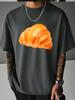 Unisex Summer White Short Sleeve Tee Realistic Golden Croissant Bread Graphic Print Crew Neck Loose Casual Male Daily Tops