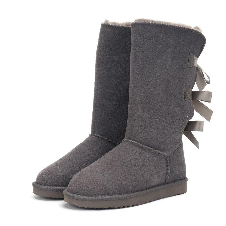 Schneestiefel Echtes Leder Warm Herren Damen Stiefel Schuhe Mode Drei Schleifen Schnürung Hohe Stiefel Damen Winter Warm Pelzstiefel Größe 34-45