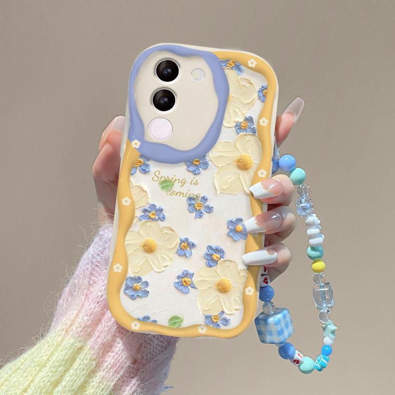 Applicable To Vivos18/17pro Mobile Phone Case X100/90 Full Screen Oil Painting Flower Chain Y77/52s Transparent Soft
