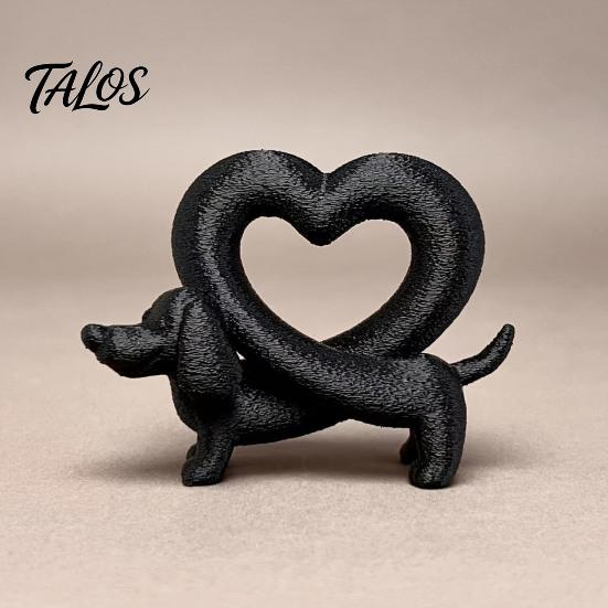Romantic Anniversary Present 3D Printed Dachshund Heart Ornament, Creative Dog Statue, Cute Desktop Figurine Love Animal for Home Office Decoration