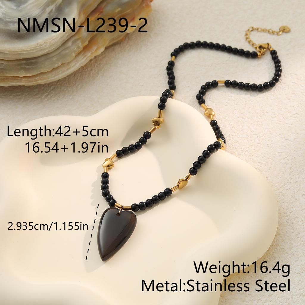 NIMAI 18K PVD Gold Stainless Steel Beaded Jewelry Set Natural Stone Heart Pendant Necklace Bracelet Set Women Factory