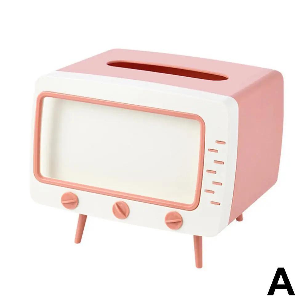 

Коробка для салфеток в форме телевизора, креативная многофункциональная настольная коробка для хранения салфеток с практичным держателем для сотового телефона для ванной комнаты