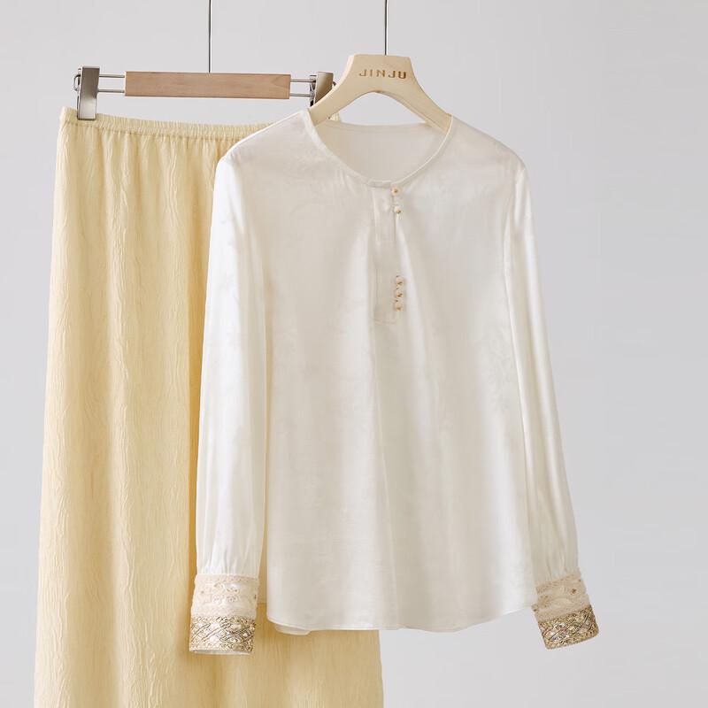 Women s New Chinese Style Silk Jacquard Long Sleeve T-Shirt L