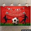 2D Soccer Party Backdrop - Red Grass Football Banner for Kids Sports Birthday Photoshoot