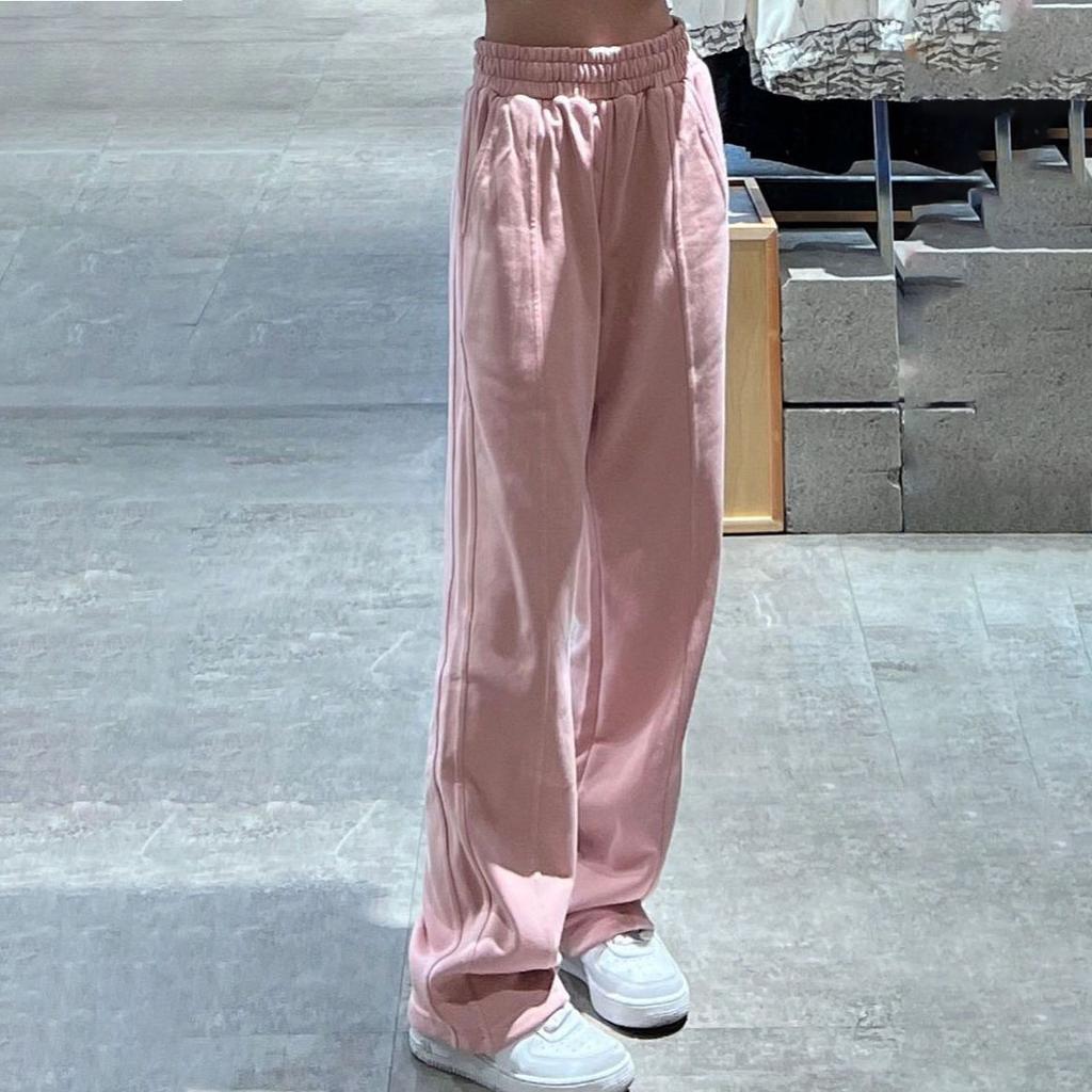 Women's Pink Spring/Autumn High-Waist Drapey Straight-Leg Floor-Length Thin Casual Athletic Pants