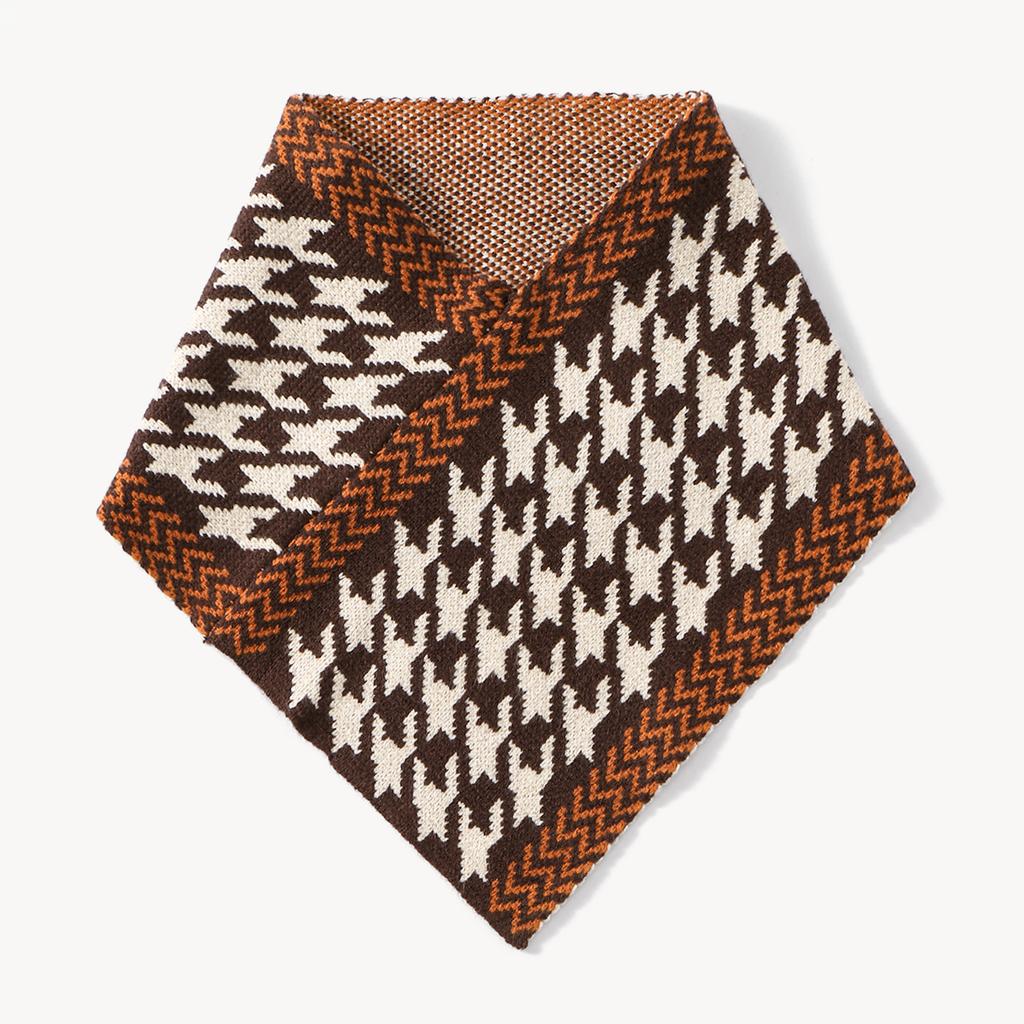 Korean Fashion Knitted Cotton Plaid Ring Scarf For Women Winter Warm Windproof Neck Protection Neck Cover Triangle Scarf