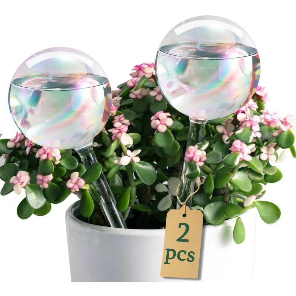 2pcs Clear Glass Plant Watering Globes Rainbow Gradient Self Watering Globes Automatic Plant Waterer Self Watering Planter Insert Spikes Devices 2pcs
