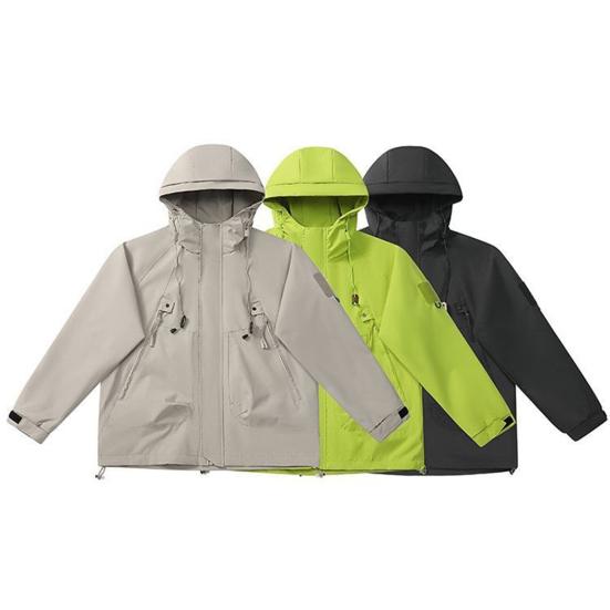 Men Jacket Hooded Long Sleeve Windproof Waterproof Windbreaker with Multi-Pocket Design Casual Sports Style Outerwear