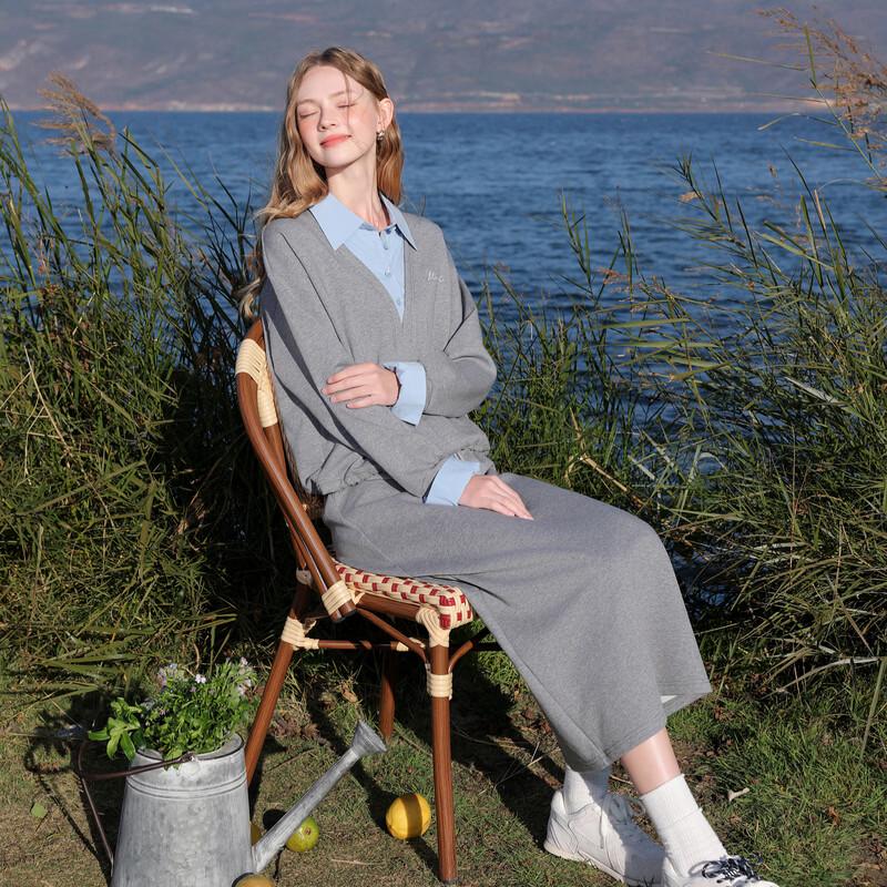 Set con felpa e gonna finto due pezzi da donna Sancai