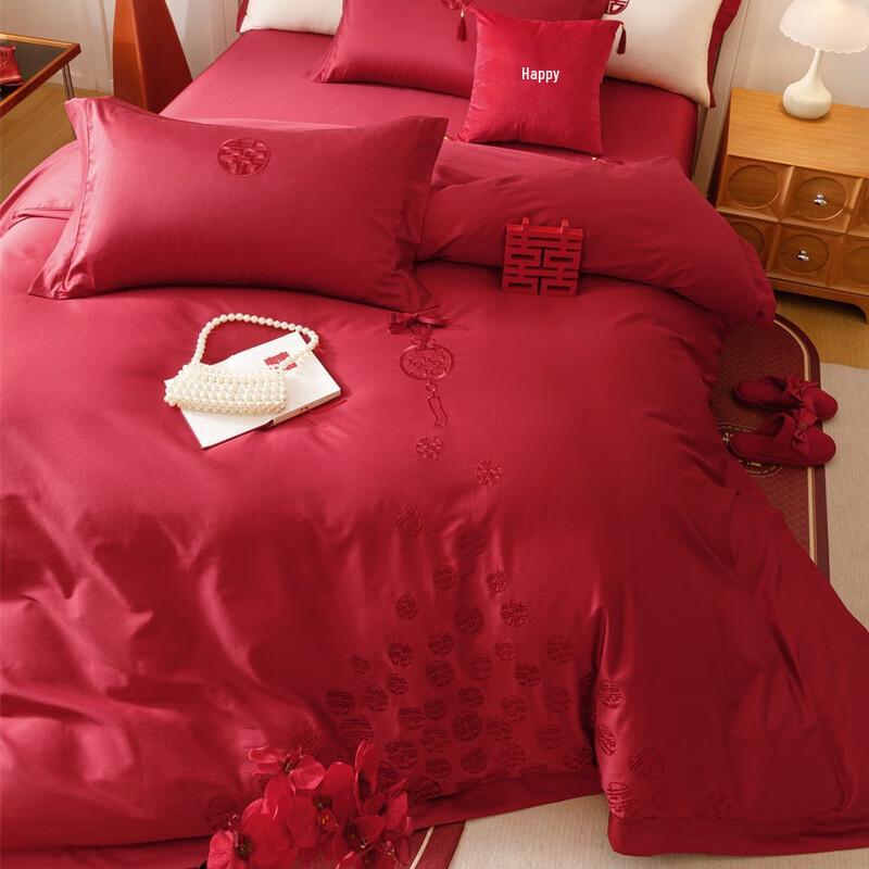 

COMOLIVING Wedding Red 4-Piece Bedding Set