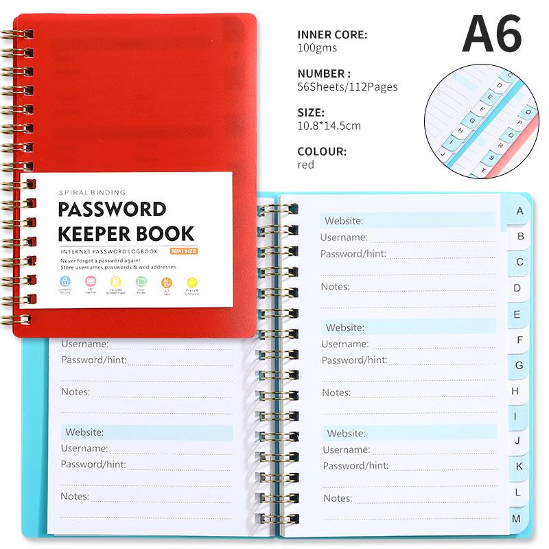 A6 Password Coil Notebook with Custom Letter Tabs & Logo for Business Meetings