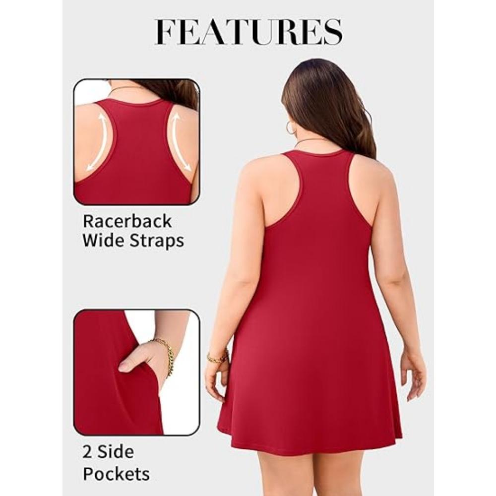 Charmleaks Plus Size Summer Dresses with Built In Bra Pockets Beach Sundress Casual Sleeveless Scoop Neck Tank Dress 1X-4X