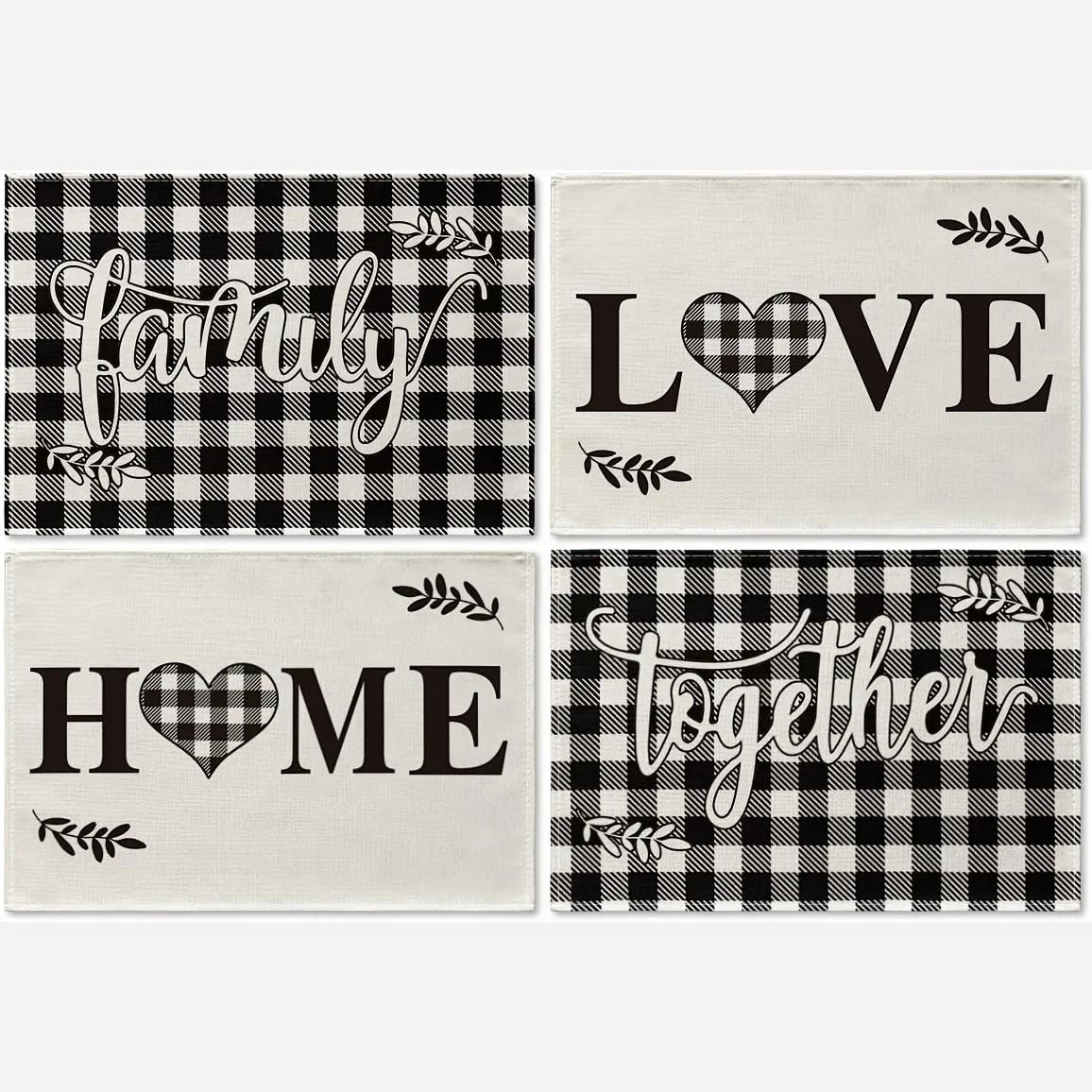 

4PC Placemats Simple Black and White Plaid Pattern Table Pads Happy Valentine s Day Theme Romantic Table Decoration 30x45cm-4PC