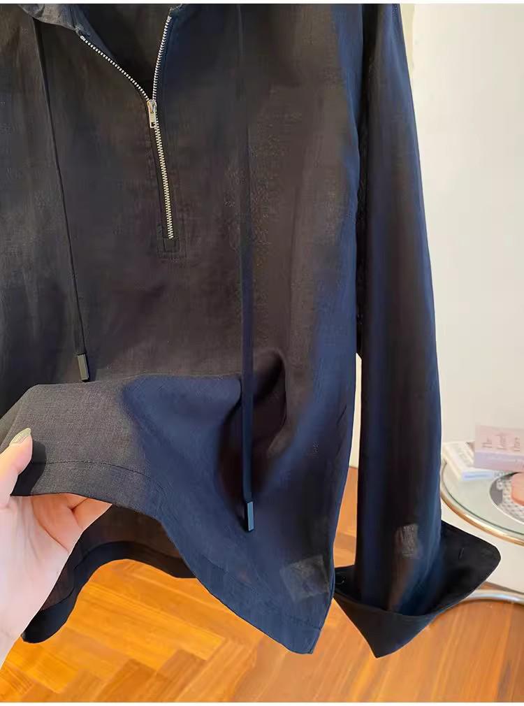 2026 Spring Korean Chic Half-Zip Hooded Sweatshirt for Women