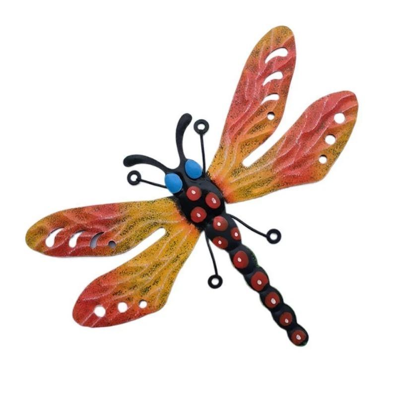 Outdoor Dragonfly Bee Decoration Colorful 3d Iron Wall Hanging Art Sculpture Garden Supplies Garden Statues Sculptures