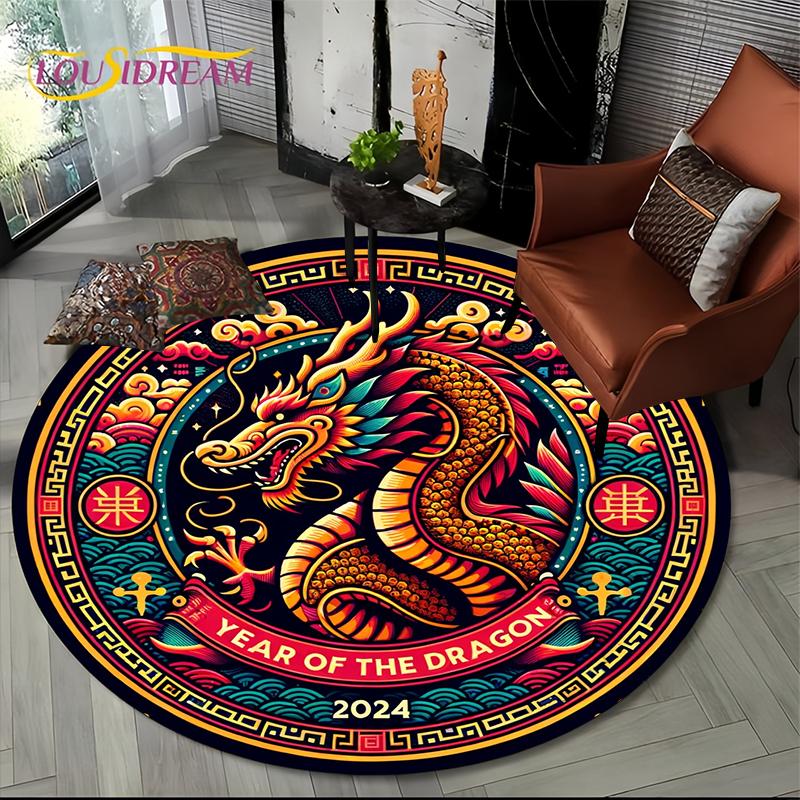 Fashion Dragon Round Carpets Living Room Bedroom Area Rug Room Bedside Chair Floor Mat Decorat Alfombra Birthday gift Poster Mat