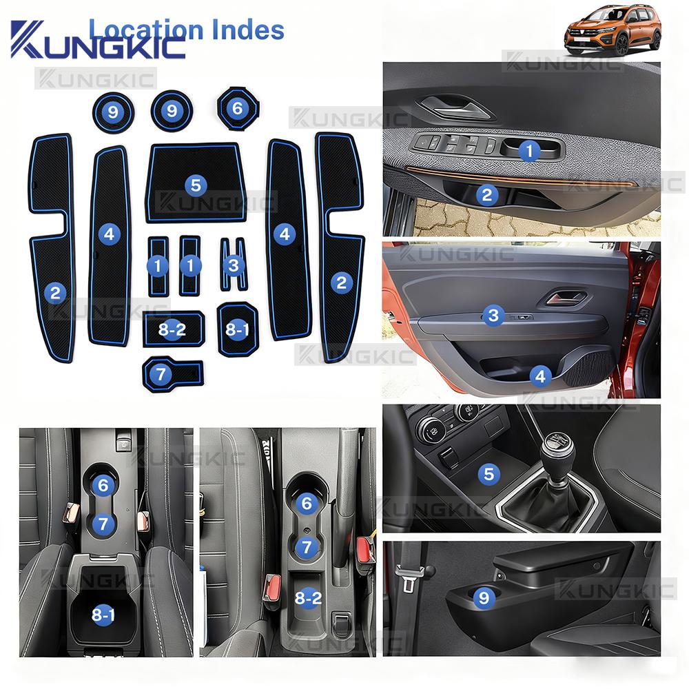 Anti-Slip Slot Pad Set for Dacia Jogger Hybrid 2021-2025 Interior Door Groove Mats