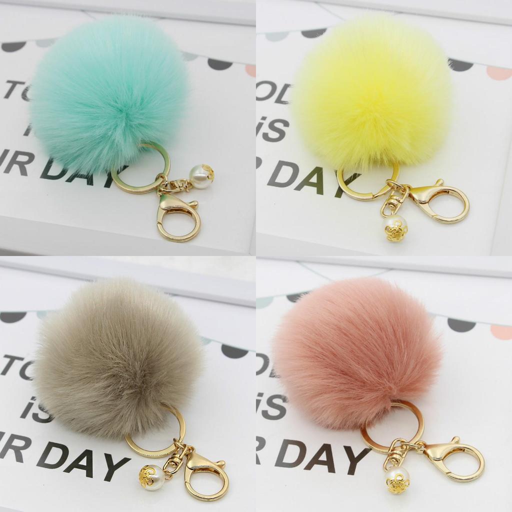 Luxurious Charm Key Ring Rabbit Fur Ball Pompom For Cell Phone And Car Keychain