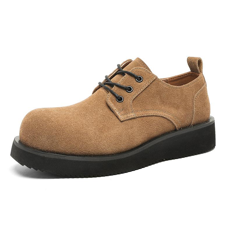 New retro derby shoes British platform heightening men's shoes tooling casual versatile commuter leather shoes khaki 1560-J