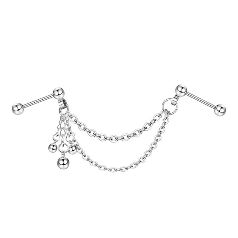 Screw Ball Fashion Piercing Earrings Stainless Steel L Chain Zircon Moon Heart-shaped Earbone Stud