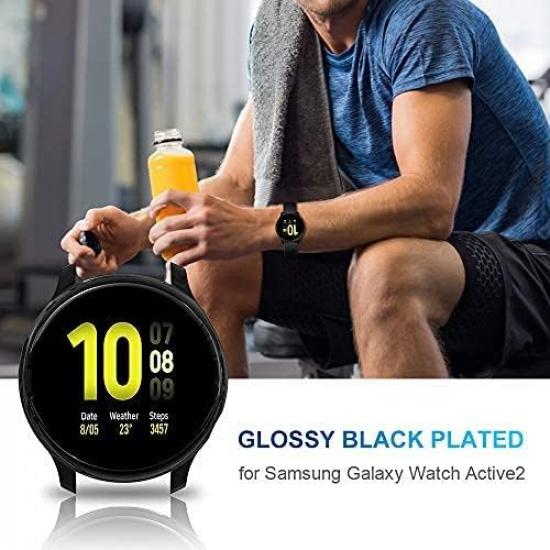 [2Pack] Tensea Compatible with Samsung Galaxy Watch Active 2 Screen Protector Case 44mm, Bumper Full Around Cover for Samsung Galaxy Watch Active2 44